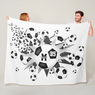 soccer balls stars girls custom sports room decor fleece blanket