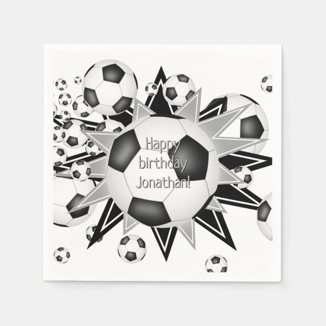 soccer balls stars kids birthday or team party  napkin (Front)