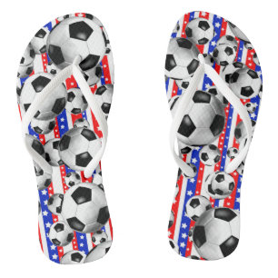 Soccer Balls USA Red White Blue Stars and Stripes Jandals