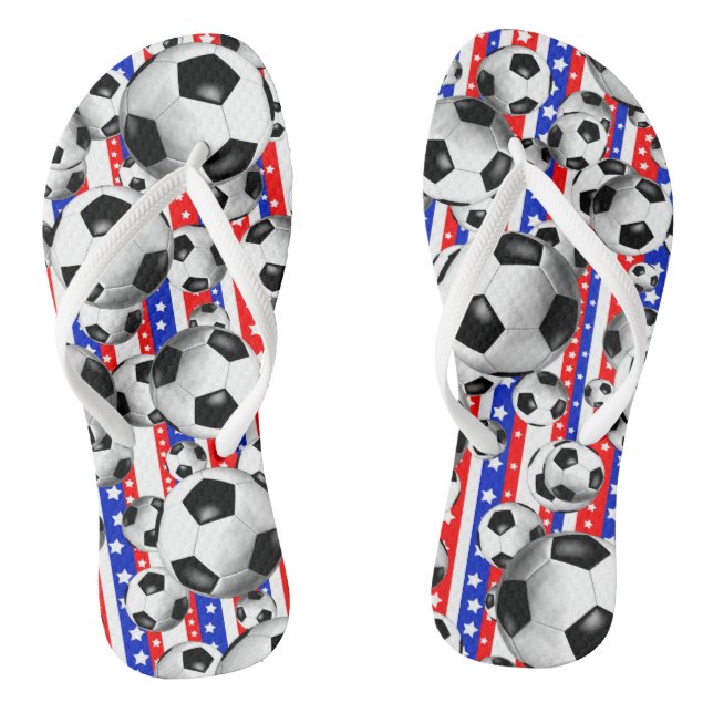 Soccer Balls USA Red White Blue Stars and Stripes Jandals (Footbed)