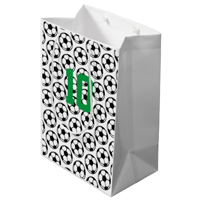 Soccer Balls White Black Custom Number Sports Medium Gift Bag (Back Angled)