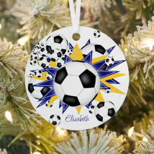 soccer balls with blue gold stars girls sports metal tree decoration