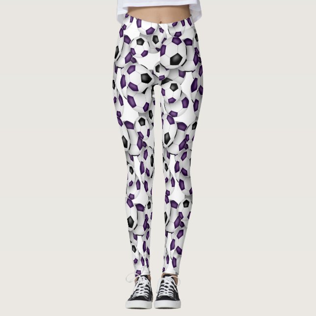 soccer balls with girls team colors purple black  leggings (Front)