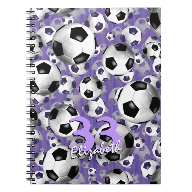 Soccer Ballz! girls' soccer purple personalised  Notebook (Front)