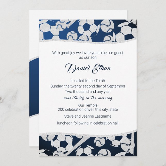 Soccer Baseball Sport Bar Mitzvah Invitation (Front/Back)