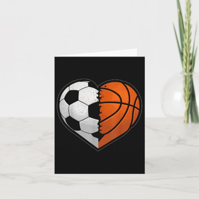 Soccer Basketball Ball Heart Sports Lover Valentin Card (Front)