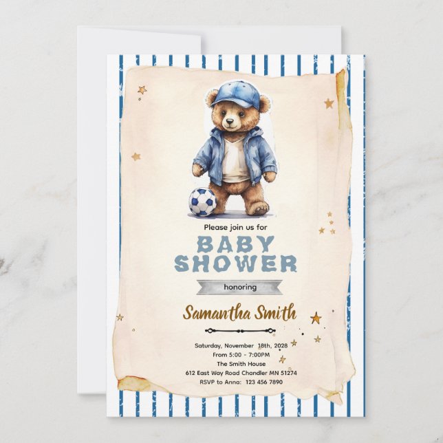 Soccer Bear Baby Shower Invitation (Front)