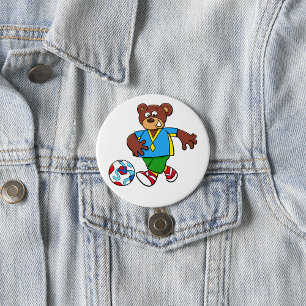 Soccer Bear Playing Football in Sports Outfit  7.5 Cm Round Badge