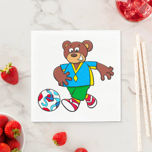 Soccer Bear Playing Football in Sports Outfit  Napkin