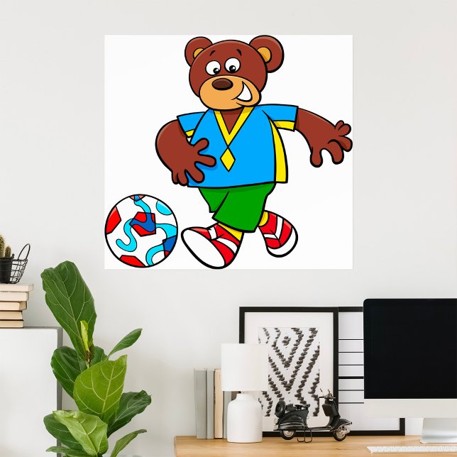 Soccer Bear Playing Football in Sports Outfit  Poster (Creator Uploaded)