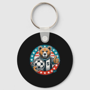 Soccer Bear Thumb Goes Up Usa Flag Style Design  Key Ring