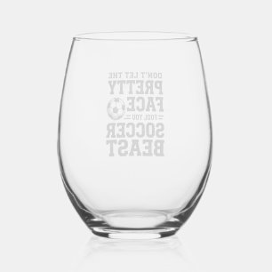 Soccer Beast Pretty Face Vintage Typography Shirt_ Stemless Wine Glass