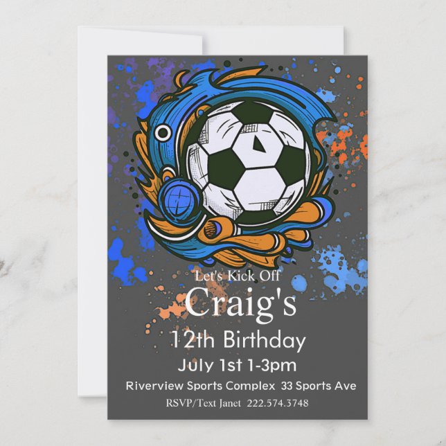 Soccer Birthday, Football Birthday, Futbol  Invitation (Front)