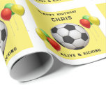 Soccer Birthday Gift Wrapping Paper<br><div class="desc">Creative soccer birthday gift wrap featuring soccer ball and balloons for player,  coach or football team sports fan. To personalise edit text to add name.</div>