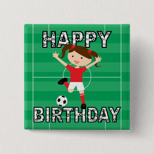Soccer Birthday Girl 1 Red and White 15 Cm Square Badge