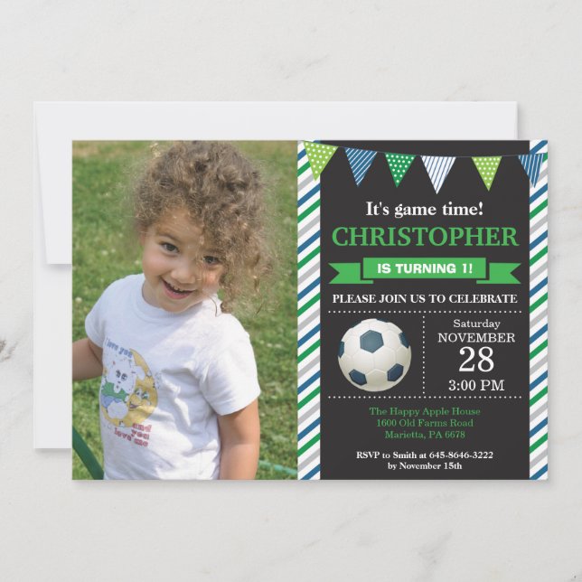 Soccer Birthday Invitation 1st Birthday Party (Front)