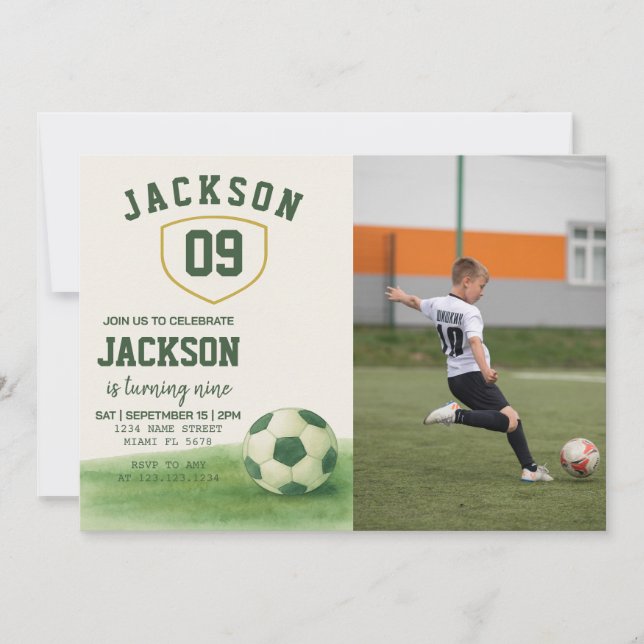 Soccer Birthday Invitation for Kids with photo (Front)