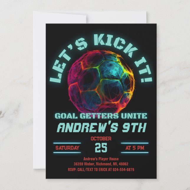 Soccer Birthday Invitation Minimalist Card (Front)