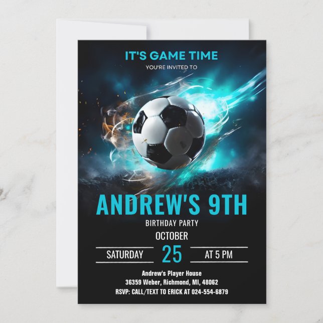 Soccer Birthday Invitation Minimalist Card (Front)