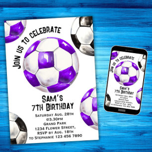 Soccer Birthday Invitation - Purple Soccer Party