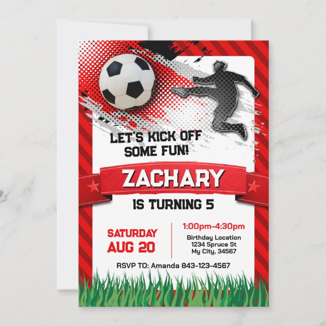 Soccer Birthday Invitation RED (Front)