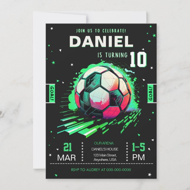 Soccer Birthday Invitation Sport Invite (Front)