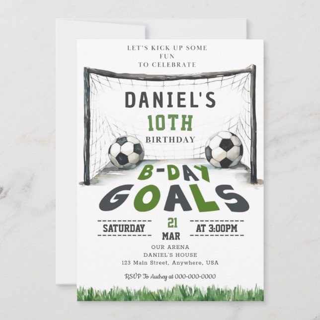 Soccer Birthday Invitation Sport Invite B-day Goal (Front)