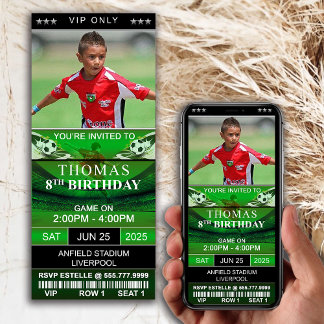 Soccer Birthday Invitation Ticket, Football Ticket
