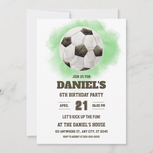 Soccer Birthday Invitation Watercolor Unisex (Front)