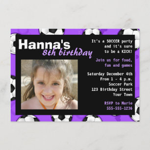 Soccer Birthday Party Invitation Purple
