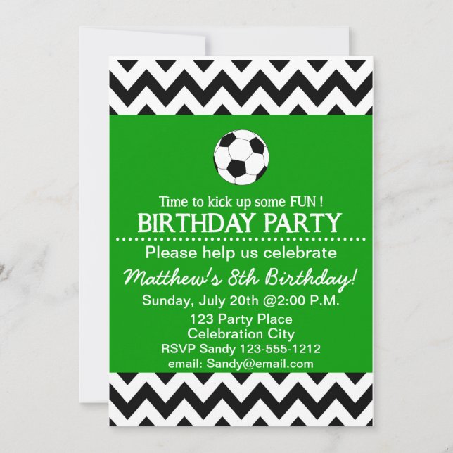 Soccer Birthday Party kids invitation customisable (Front)