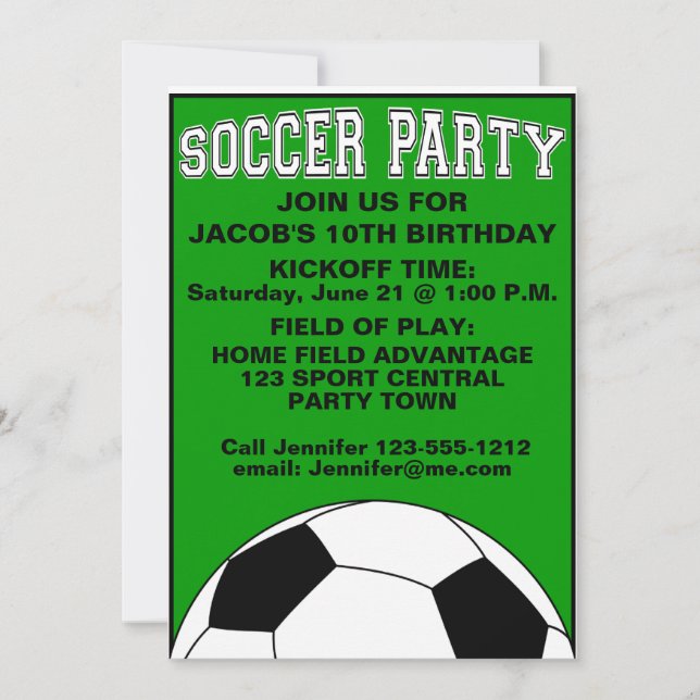 Soccer Birthday Party kids invitation customisable (Front)