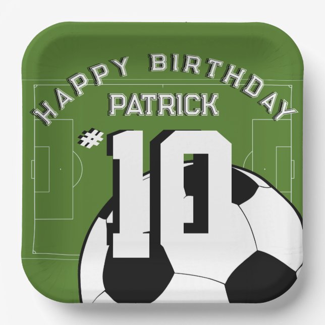 Soccer Birthday Party Personalised Banner Paper Plate (Front)