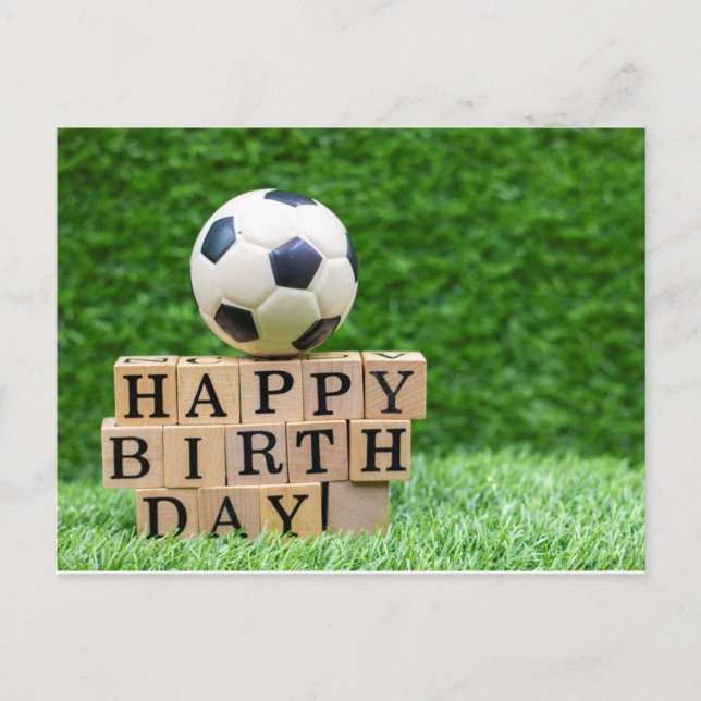 Soccer Birthday with ball and Happy Birthday word Postcard (Front)