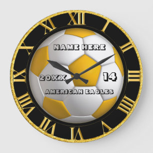 Soccer black and gold clock with Player Name