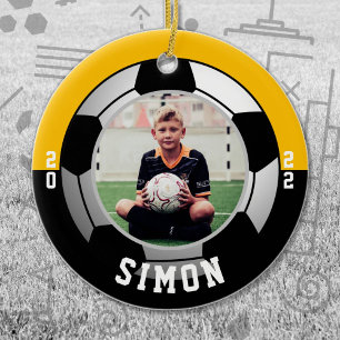 Soccer Black Gold Team Colours Ceramic Tree Decoration