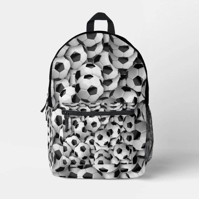 Soccer Black White Sport Pattern Printed Backpack (Front)
