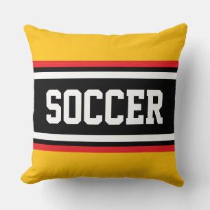 SOCCER Bold Yellow Orange Red Black White Stripes Cushion