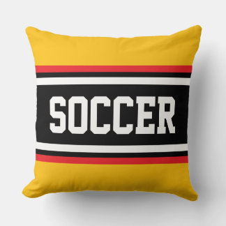 SOCCER Bold Yellow Orange Red Black White Stripes Cushion
