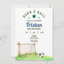 Soccer Born Two Ball 2nd Birthday Invitation