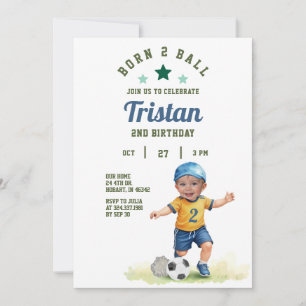 Soccer Born Two Ball 2nd Birthday Photo Invitation