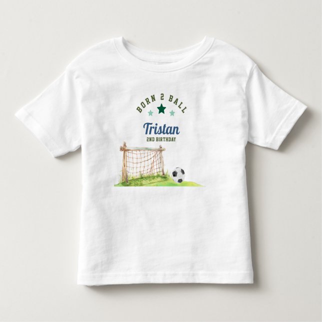 Soccer “Born Two Ball” Second Birthday Toddler T-Shirt (Front)