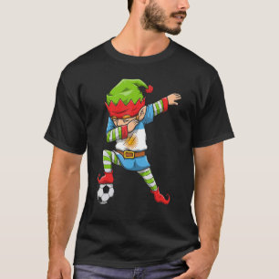 Soccer Boy Dabbing Elf Squad Christmas Argentina F T-Shirt