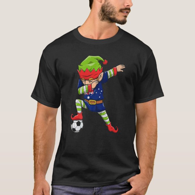 Soccer Boy Dabbing Elf Squad Christmas Australia F T-Shirt (Front)