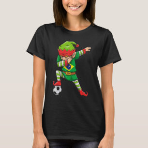 Soccer Boy Dabbing Elf Squad Christmas Brazil Foot T-Shirt