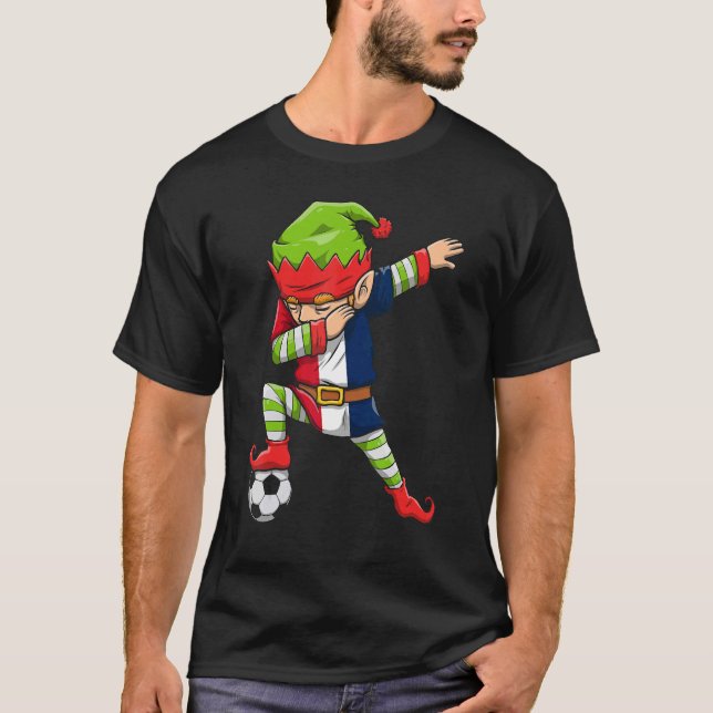 Soccer Boy Dabbing Elf Squad Christmas France Foot T-Shirt (Front)