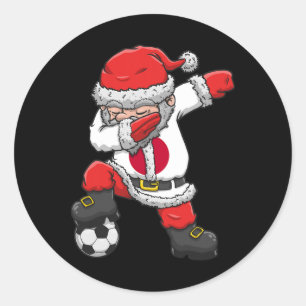 Soccer Boy Dabbing Santa Christmas Japan Footbyll  Classic Round Sticker
