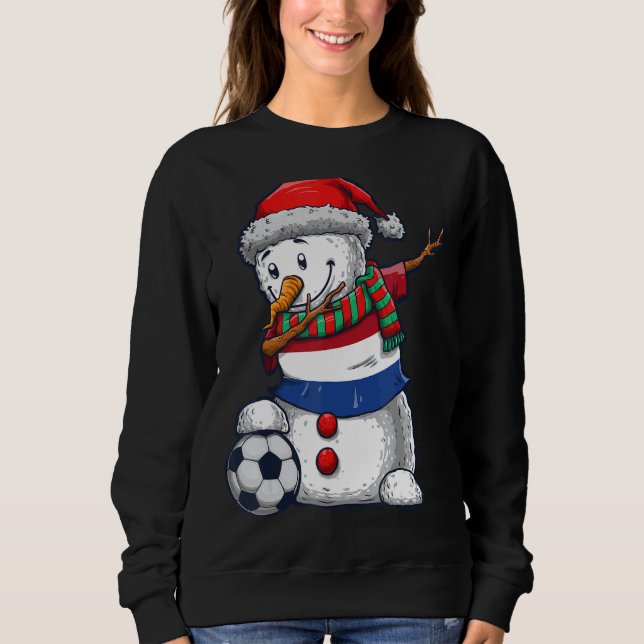 Soccer Boy Dabbing Snowman Christmas Netherlands F Sweatshirt (Front)