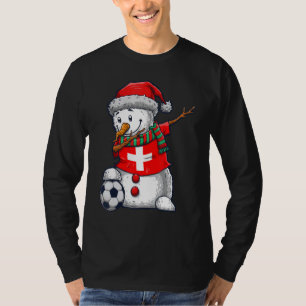 Soccer Boy Dabbing Snowman Christmas Switzerland F T-Shirt