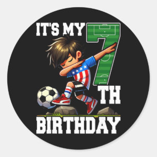 Soccer Boy It's My 7th Birthday American Flag Classic Round Sticker